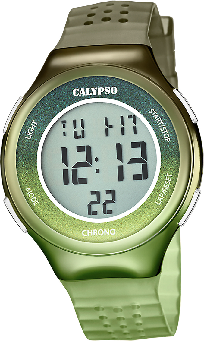 Dámske gumené hodinky Calypso olivovo zeleno hnedé Digitálne náramkové hodinky Calypso D2UK5841/4