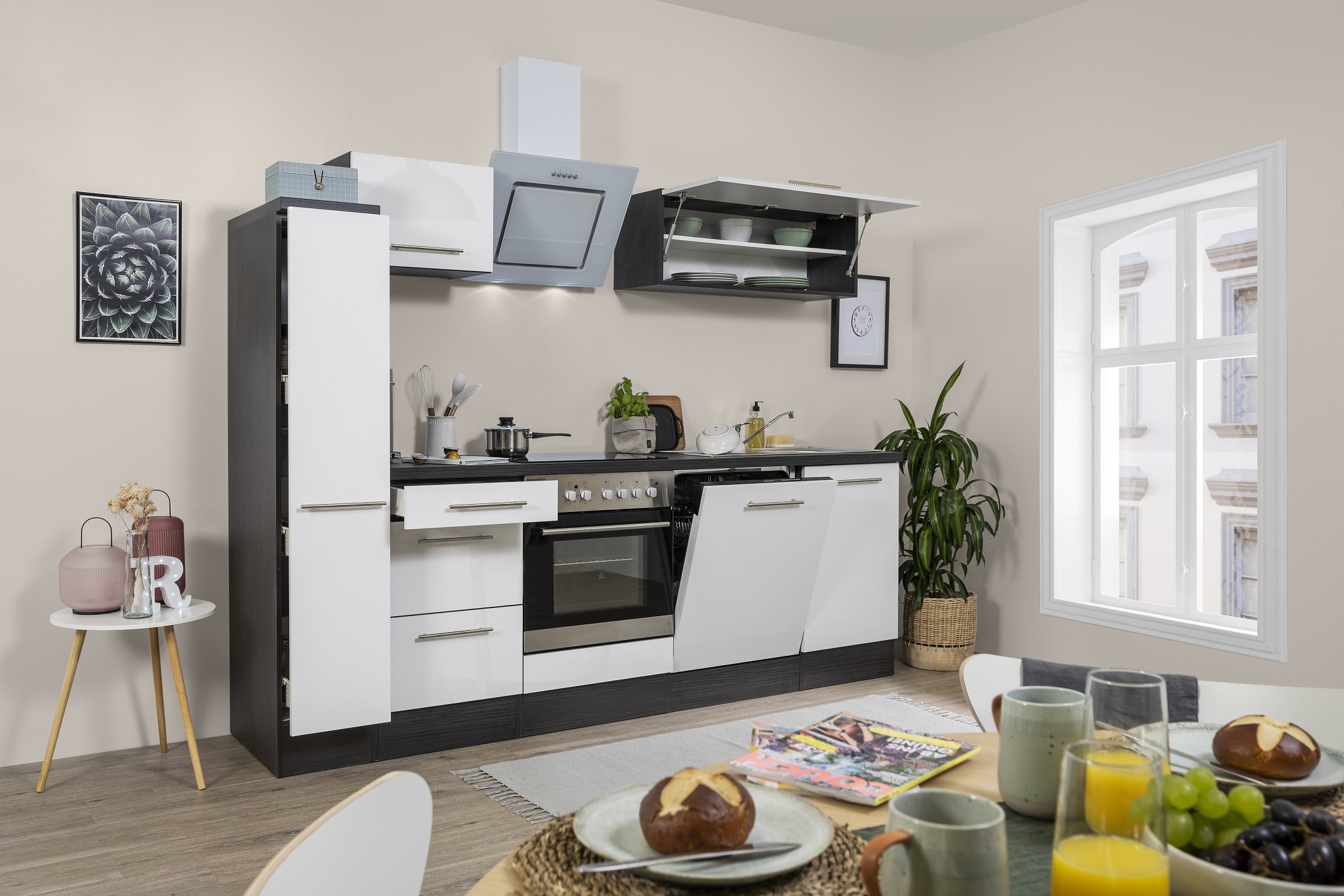 Küche Küchenzeile Küchenblock Eiche Weiß Amanda 250 cm Respekta Premium RP250EWC