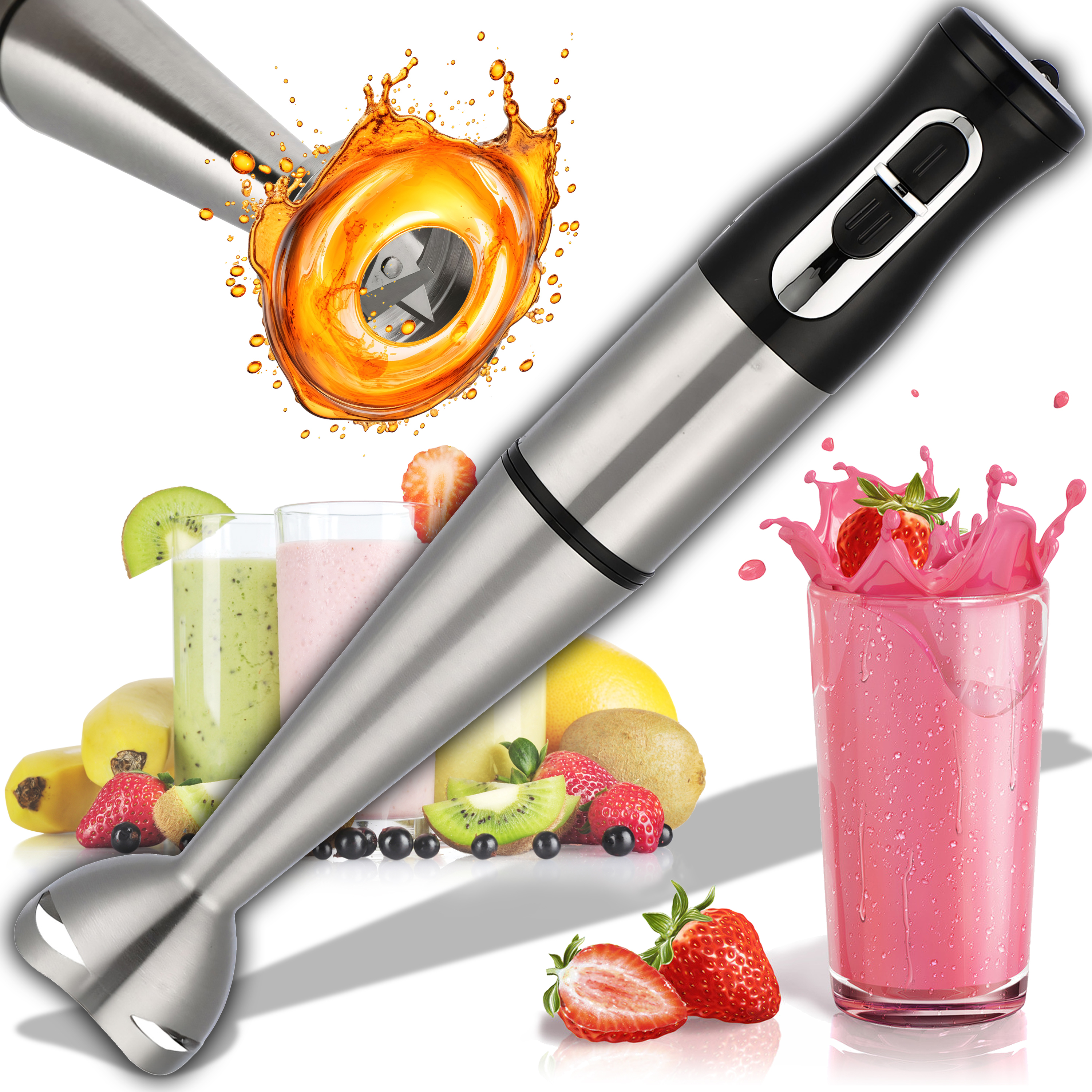 Stabmixer | Pürierstab, Handrührgerät | Mixer, Mixstab | 1200W Turbo | Küchenmaschine, Zerkleinerer | Silber | Retoo E952