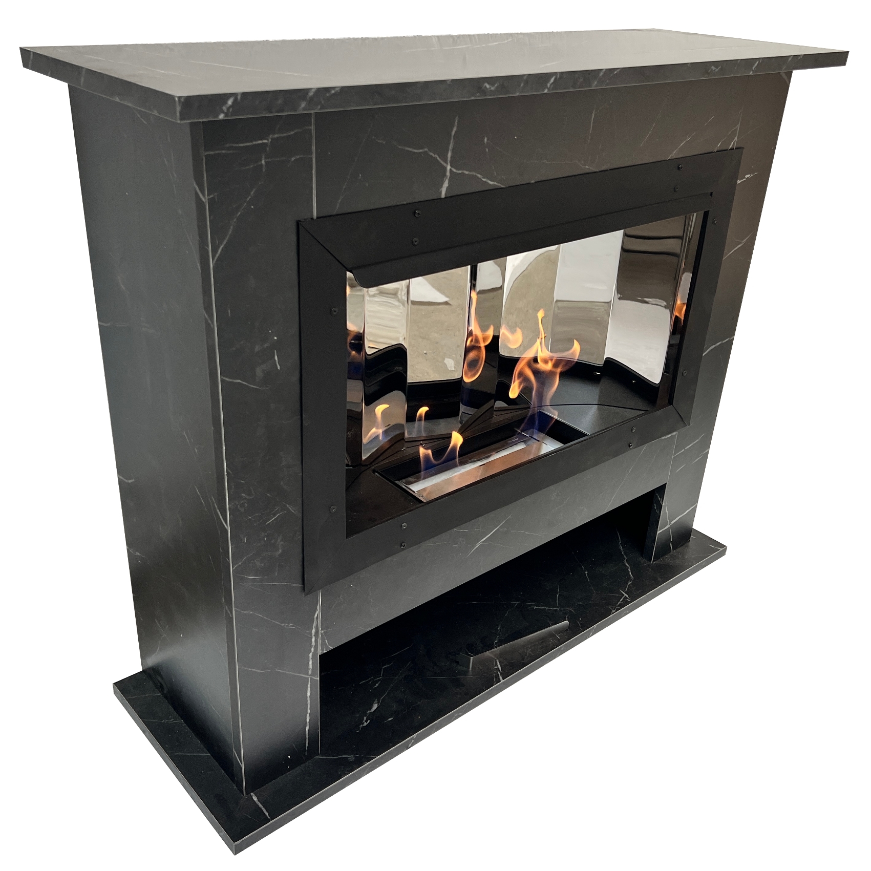 Gélový a etanolový krb Lanah Black Marbled Spaľovacia komora zrkadlová vrátane 10 kusov. Sada