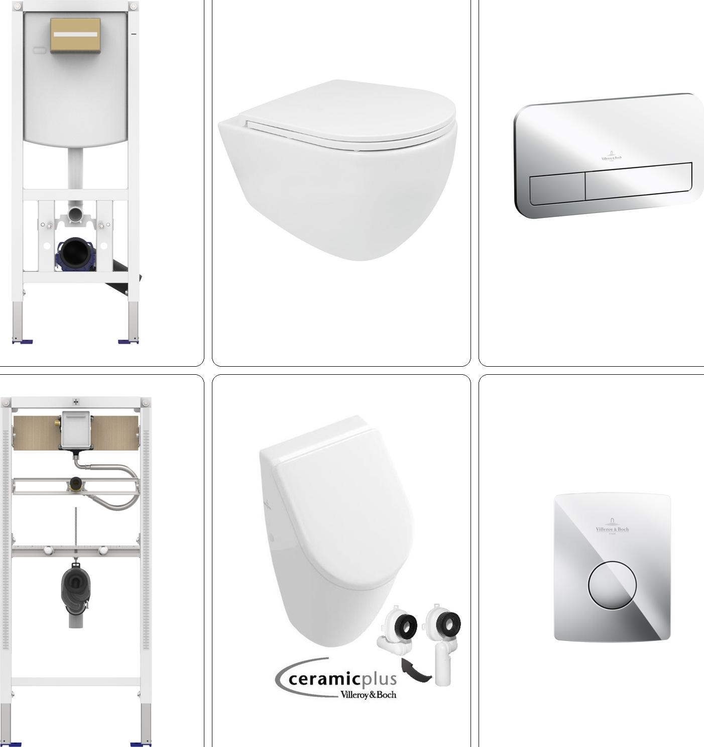 Villeroy & Boch BB INFINITY Wand WC spülrandlos mit VILLEROY&BOCH Zubehör & SUBWAY Urinal Ceramic Plus, chrom IFYSubSet16C
