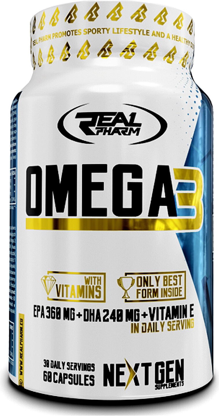 REAL PHARM OMEGA 3 Herzgesundheit Unterstützung der Gelenke EPA DHA 60 Capsules - 1 Bottle