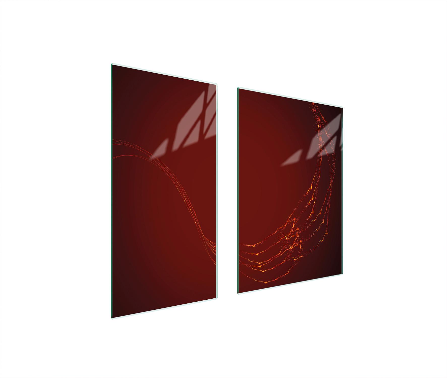 TMK ArtDeko Herdabdeckplatten 2 teilig 75x52 Ceranfeld Abdeckung Glas Schneidebrett Muster Rot
