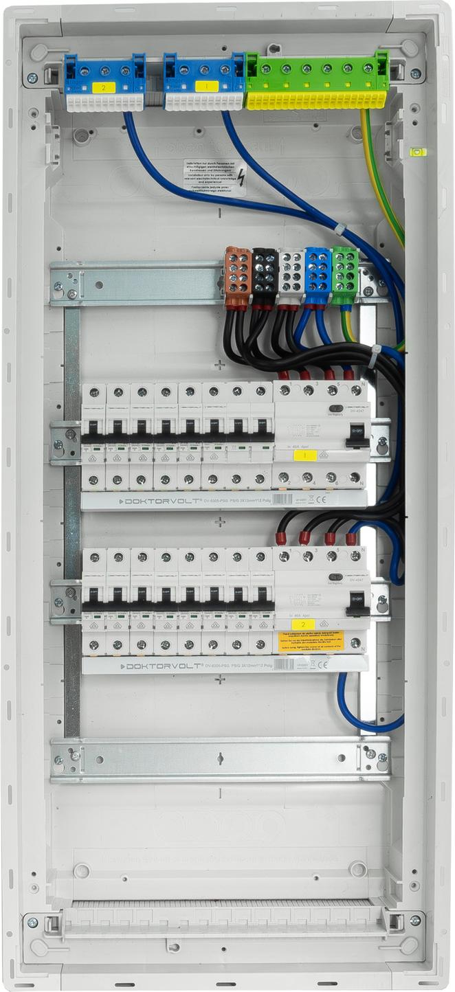 Sicherungskasten Hager Unterputz Verteilerkasten 4x12 Module 14xMCB 2xRCCB VDE verdrahtet Verteilerschrank Sicherungen 755,50 x348x98mm Doktorvolt