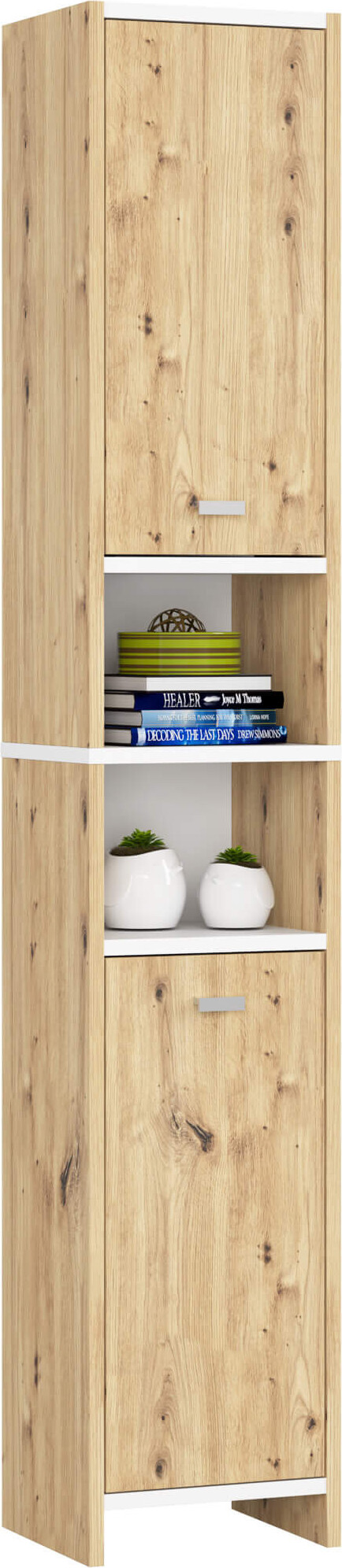 Akord Badezimmersäule BETI Artisan Eiche 32 cm 2 Türen Front Weiß B32xH180xT28 cm REGBETI2D1WARTBIA