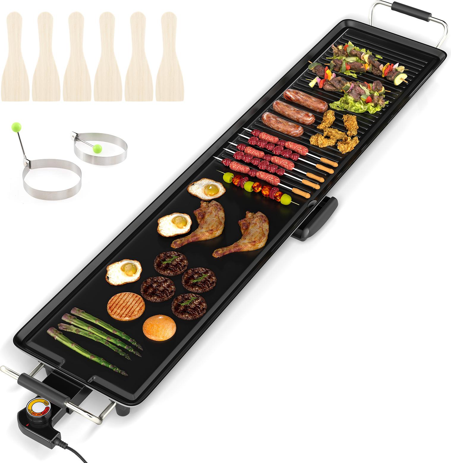 COSTWAY Teppanyaki gril 1800W, elektrická grilovacia doska, stolný gril s nepriľnavým povrchom, nastaviteľnou teplotou, termostatom a odkvapkávacou miskou na tuk 100 cm