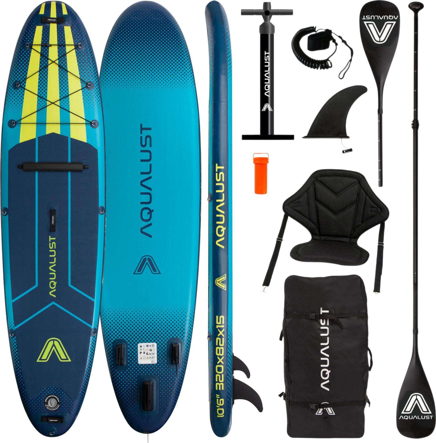 AQUALUST 10.6 iSUP Board Stand Up Paddle Surfboard nafukovací kompletný set 320cm - Obsah: board set+kajak pádlo+sedadlo