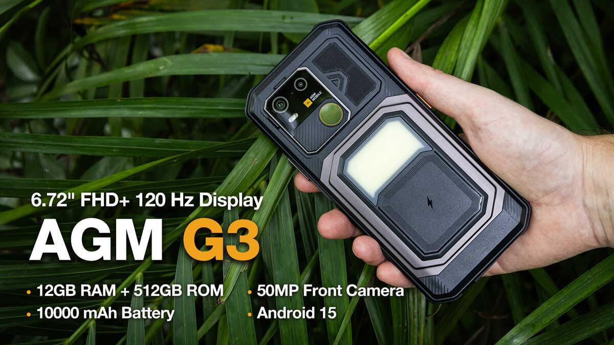 AGM G3, 17,1 cm (6.72"), 12 GB, 512 GB, 64 MP, Android 15, Čierna