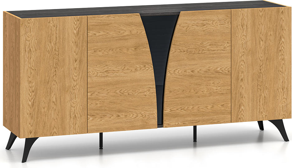 Buffet Soah mit 5 Türen, Holzoptik und Schwarz, 170cm