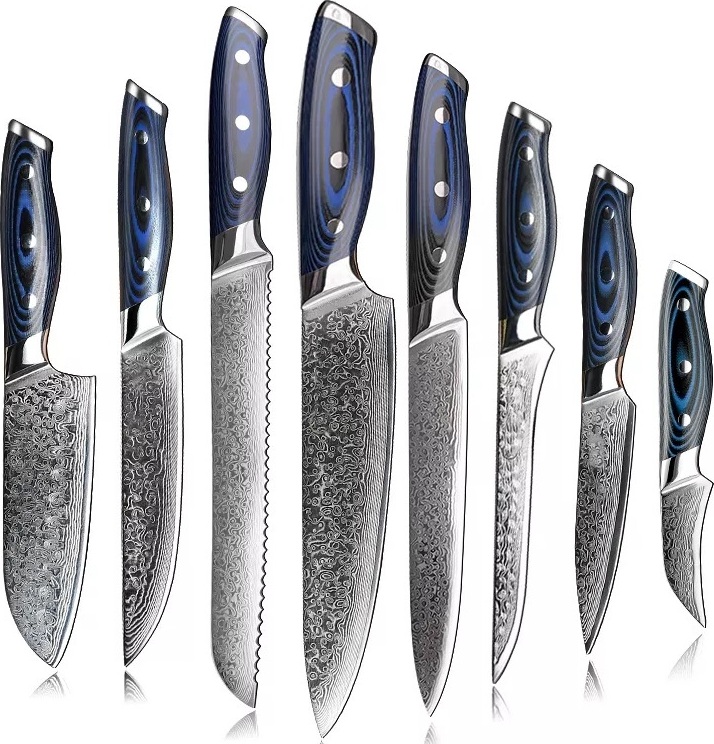 HARAHU AK-20182 Damast-Küchenmesser Set - Blau KP20182