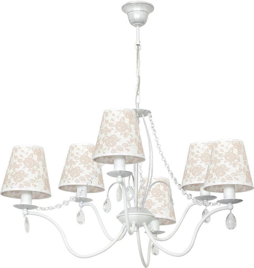 Kronleuchter Pendelleuchte 6-armig E14 Stoff Metall Schirm mit Blumenmuster romantisch Hängelampe Hängeleuchte Esszimmer Wohnzimmer