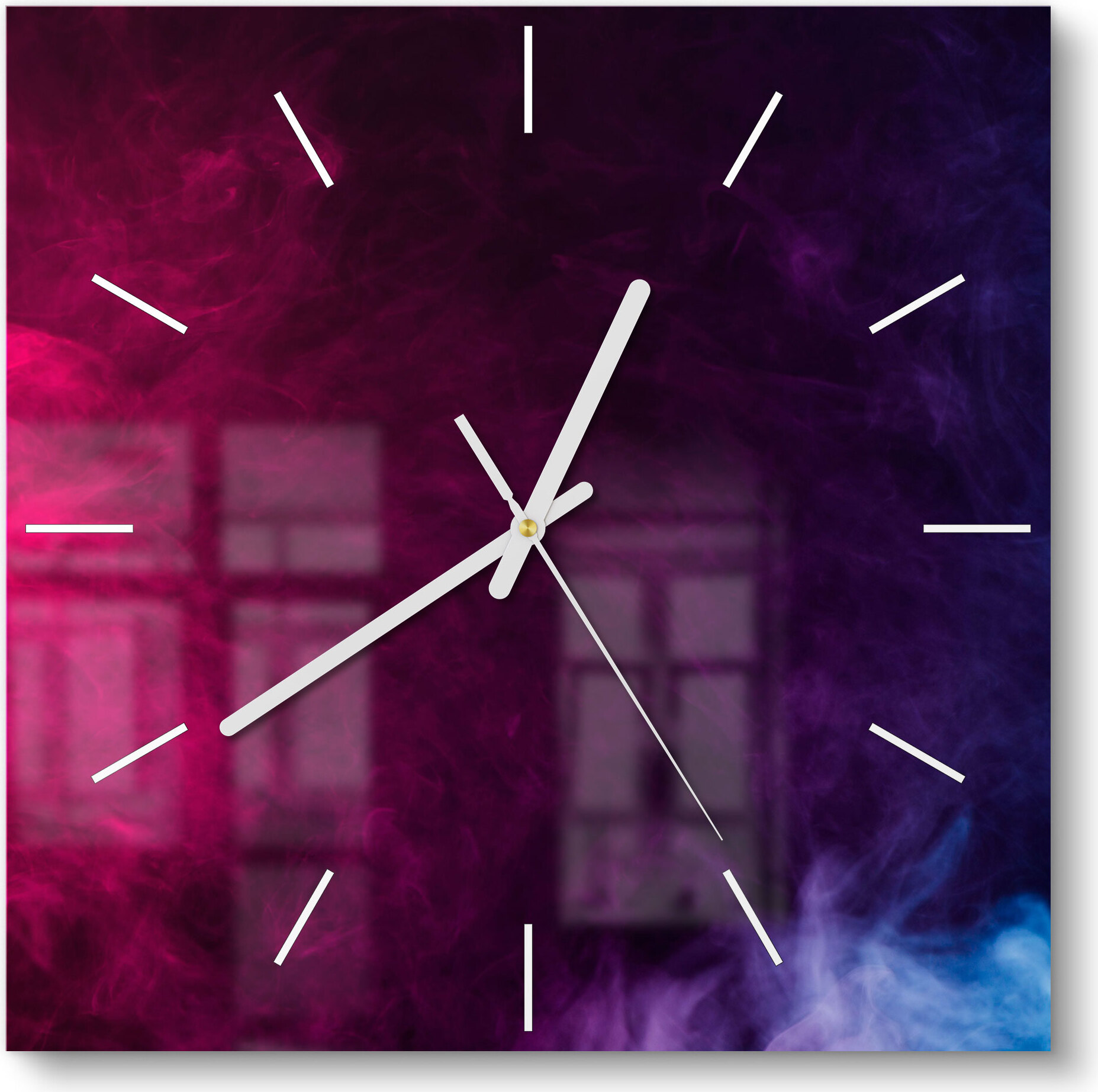 DEQORI Glasuhr 30x30 cm Modern 'Bunter Farbdunst' Wanduhr Glas Uhr Design leise WC-30-30-M-1206