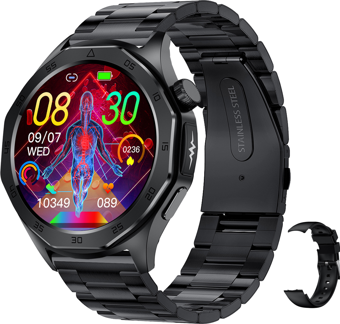 1,43 "Smartwatch ženy Muži, s funkciou telefónu Fitness Tracker Watch Športové monitorovanie zdravia BT5.2 S0S funkcia núdzového volania IP68 Vodotesné, nemecké