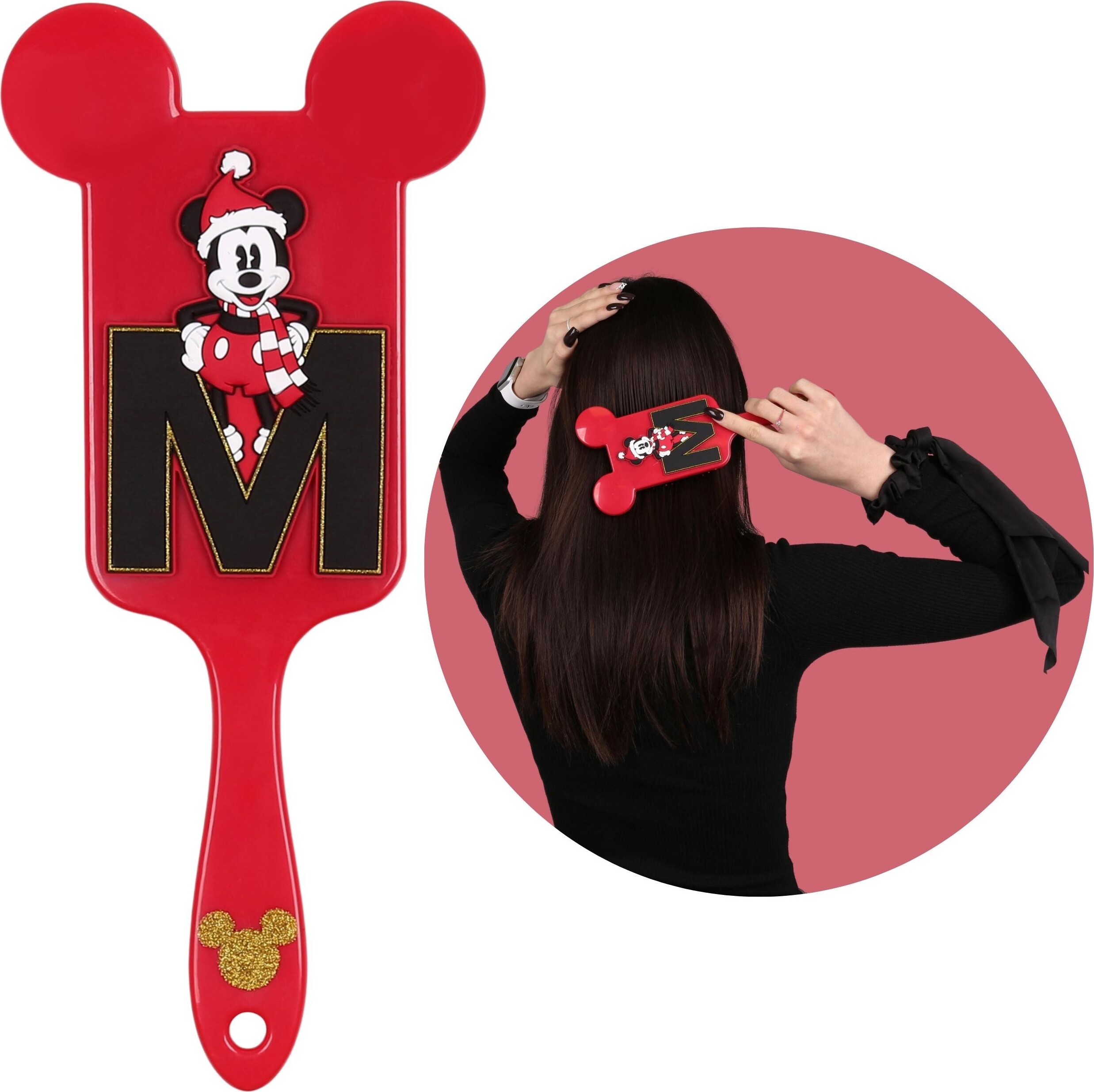 Mickey Maus Haarbürste Dunkelpink – Große Flachbürste Mit Mickey-Motiv, 24 Cm, Für Nasses & Trockenes Haar