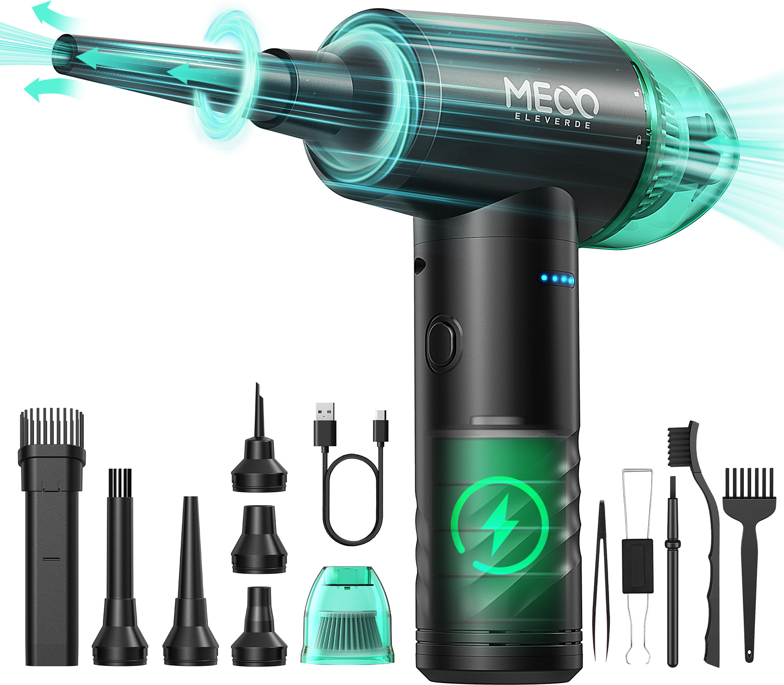 INSMA 2 in 1 Staubgebläse Druckluftspray 3-Gang 100000U/min Druckluftsauger Druckluftreiniger - Grün ME-CR1