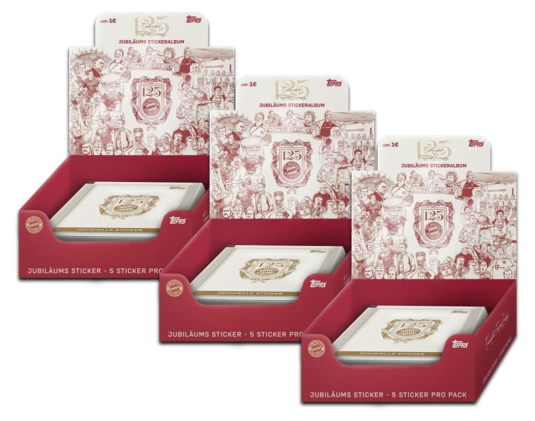 Topps FC Bayern München - 125 Jahre - Sammelsticker - 3 Displays (90 Tüten)