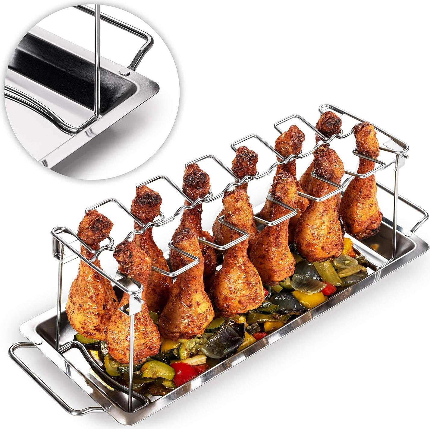Mmgoqqt Hähnchenstütze - Hähnchenschenkelstütze - Grillhähnchenstütze - Robuster Edelstahl für 12 Hähnchenschenkel, Spülmaschinenfest Kau-LA-25073-8