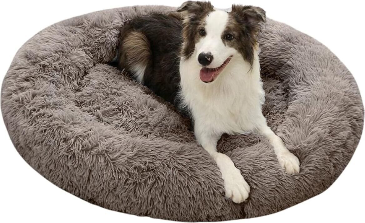 Weiches Donut Hundebett – Rundes Plüschbett Mit Rutschfester Unterseite | Größe 70x70x20 Cm, Dunkelgrau | Für Hunde & Katzen