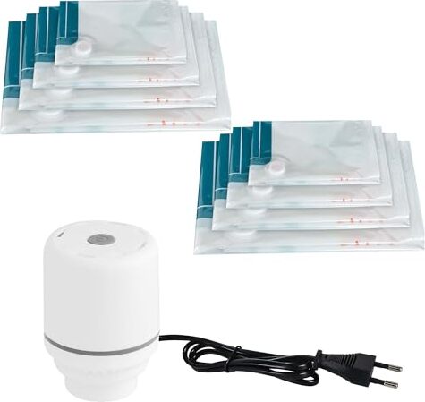 Vákuové vrece na oblečenie Elektrická pumpa: Balenie 8 (2 Jumbo/2 Veľké/2 Stredné/2 Malé) prikrývok, matracov, prikrývok, vankúšov, posteľnej bielizne, cestovného pohybu