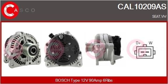 CASCO CAL10209AS Lichtmaschine Generator LiMa 90A 12V für VW GOLF III (1H1) Golf III Cabrio (1E7) SHARAN (7M8, 7M9, 7M6) Golf IV Cabrio (1E)