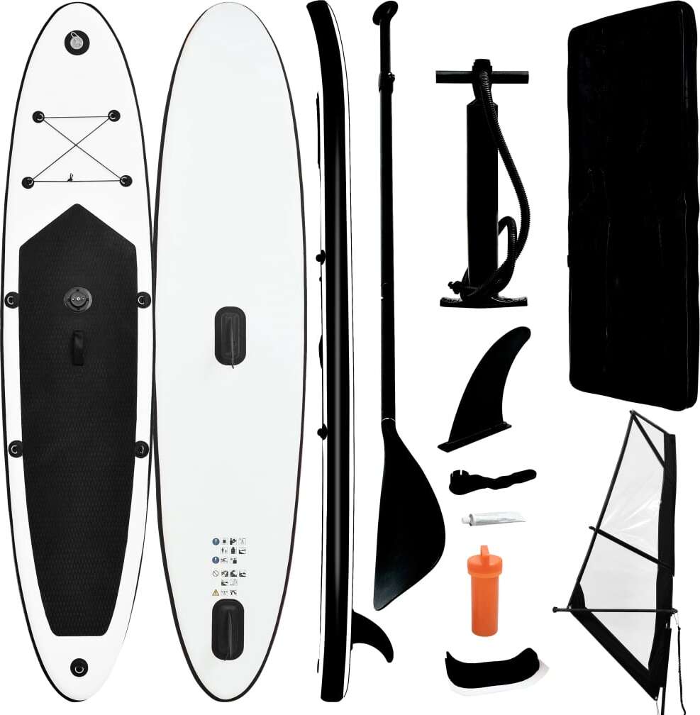The Living Store Nafukovací set Stand-Up Paddleboard s plachtou Black White