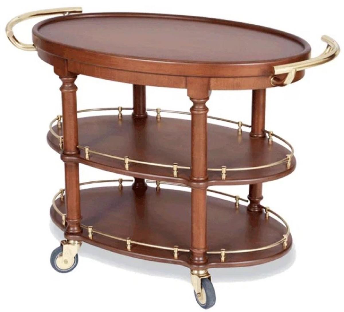 Casa Padrino Luxus Massivholz Servierwagen Braun / Messing 120 x 65 x H. 85 cm - Hotel Restaurant Gastronomie Trolley - Luxus Hotel Restaurant Gastronomie Accessoires - Luxus Möbel