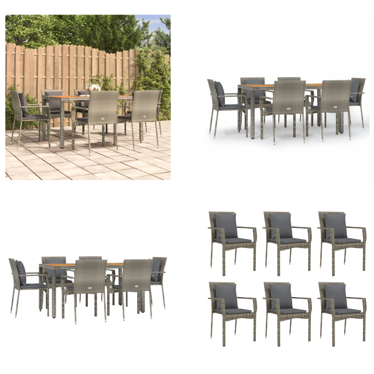 vidaXL 7-dielny záhradný jedálenský set s vankúšmi sivý polyratan - Záhradný jedálenský set - Záhradné jedálenské sety - Jedálenský set - Jedálenský set terasa