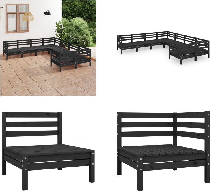 vidaXL 8-dielna záhradná obývacia súprava z masívneho dreva borovice čierna - záhradná obývacia súprava - vonkajšia obývacia súprava - drevená pohovka - drevená záhradná pohovka