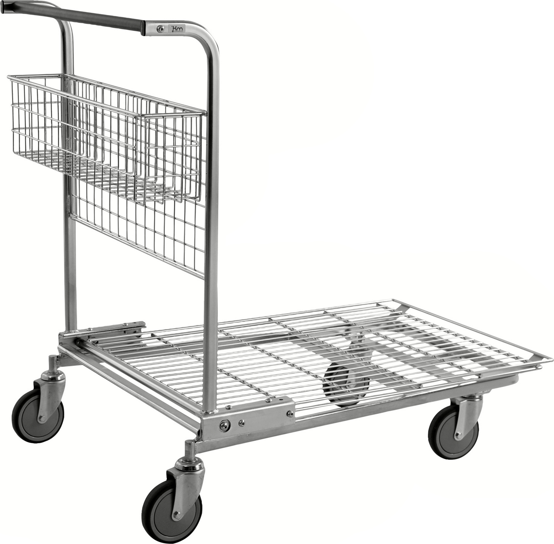 Kongamek Grossgüterwagen, stapelbar 1170x700x980mm mit Maschenboden und Korb 200kg Tragkraft Gummi Ø125mm KM113230