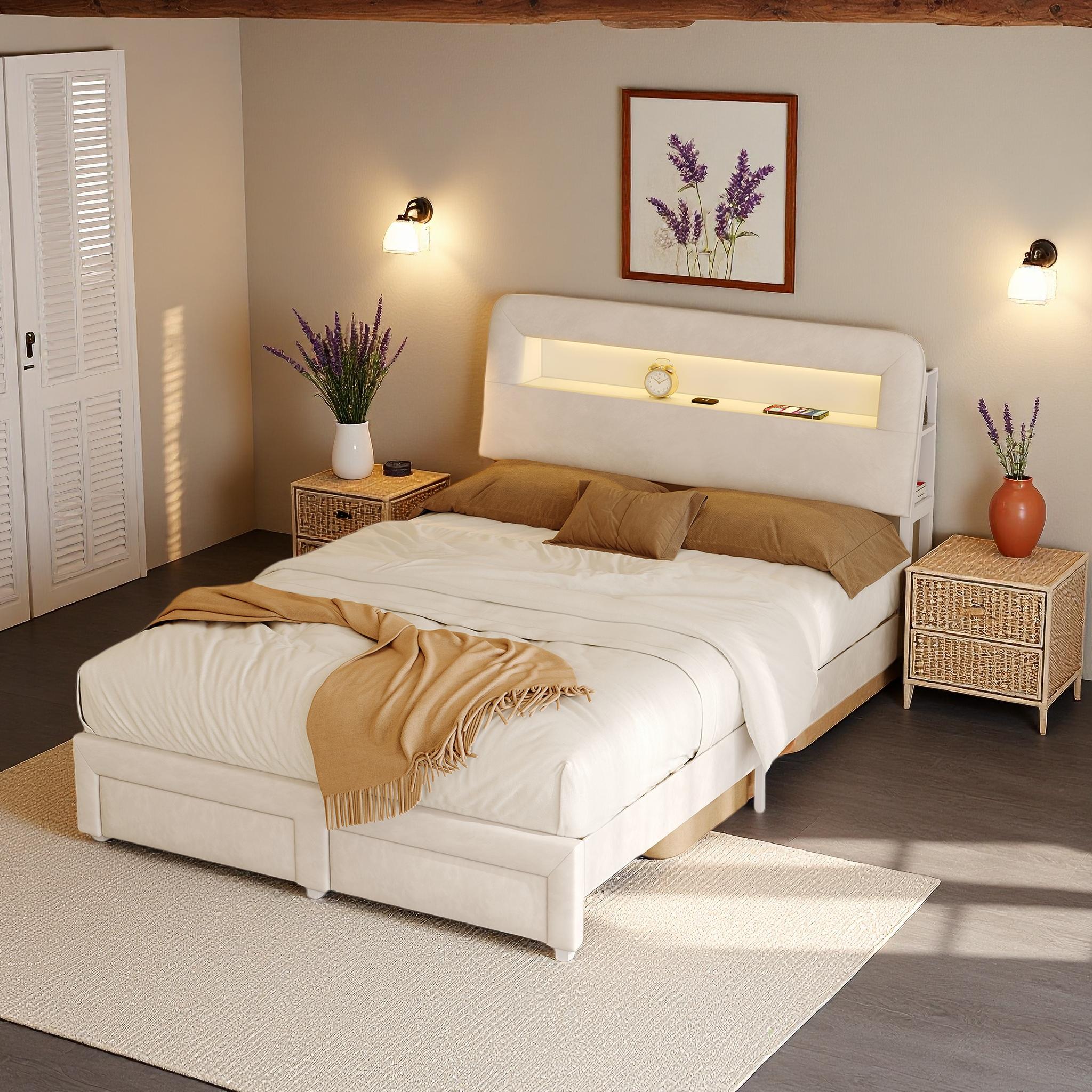 Letto imbottito 140 x 200 cm con rete a doghe, schienale e ampio