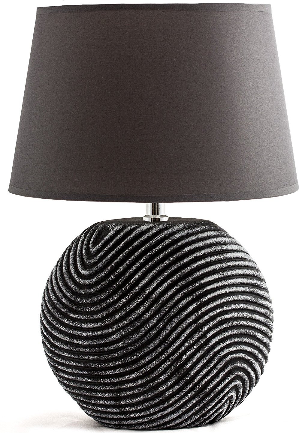 Lampada Da Tavolo BRUBAKER Stile Art Déco – Base In Ceramica Grigia Con Foglie, Paralume In Lino Bianco – 33 Cm