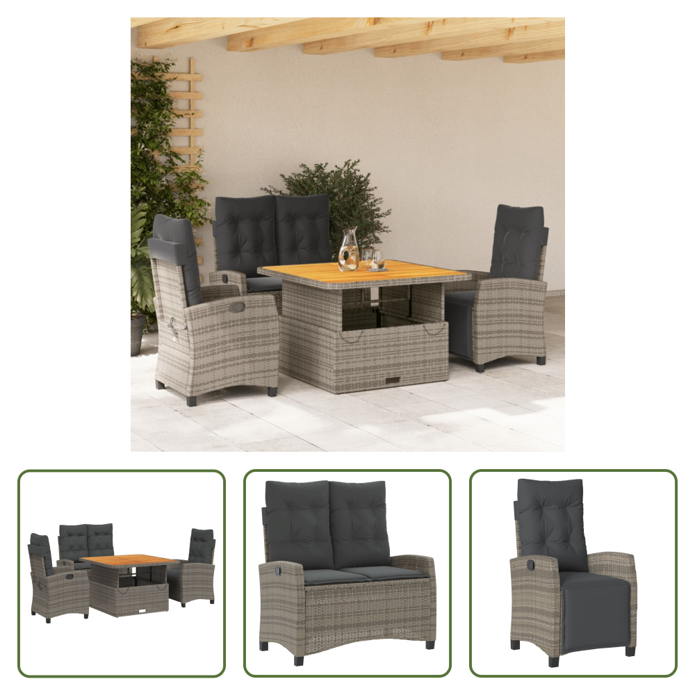 The Living Store 4-dielny záhradný jedálenský set s vankúšmi sivý polyratan