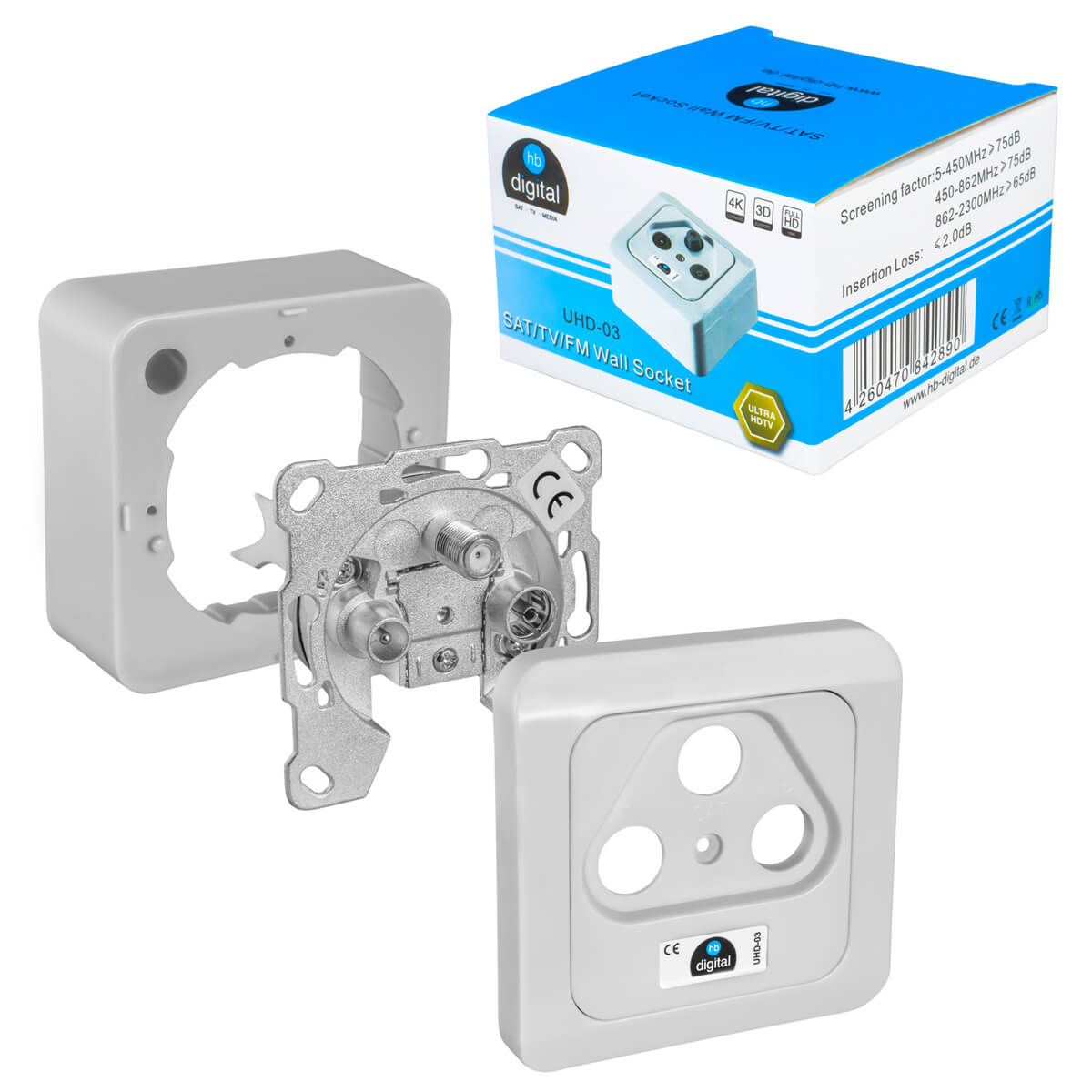 hb-digital Antennendose UHD-03 3-fach Enddose digitaltauglich SAT TV Radio 4K UHD