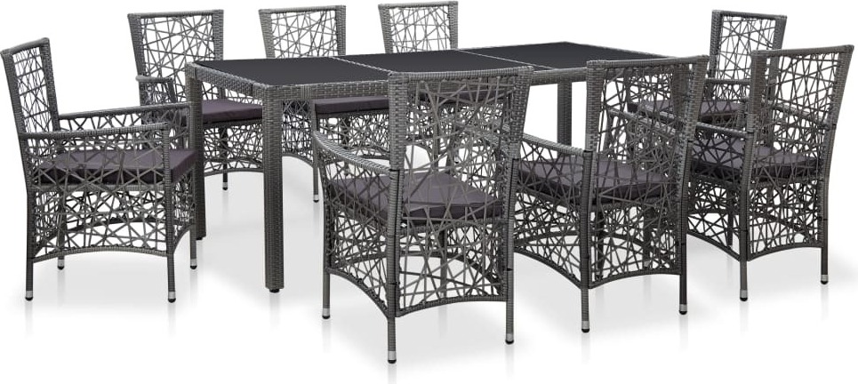 The Living Store 9 ks. Záhradný jedálenský set Poly ratan sivý