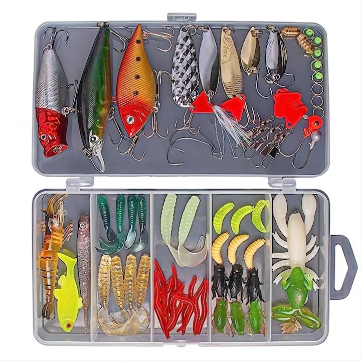 ASKSA 78 Stueck Angelzubehoer Angelkoeder-Set, Spinner Angeln Set Angeln Box Kit, Kunstkoeder Blinker Angel-Koeder fuer Hecht Forelle Zander Barsch