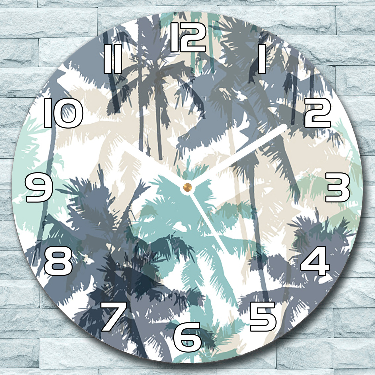 coloray Wanduhr aus Glas Rund fi 30 Palmen Startseite Quarz Deko Schlafzimmer Büro zso-white-f30-lenarte-81