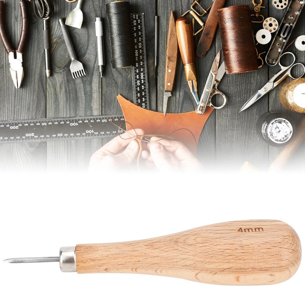 Gistuch Rhombus Awl Stahlkegel Stanzleder -Leder -Werkzeug Buche Griff Diamond Point(4mm)
