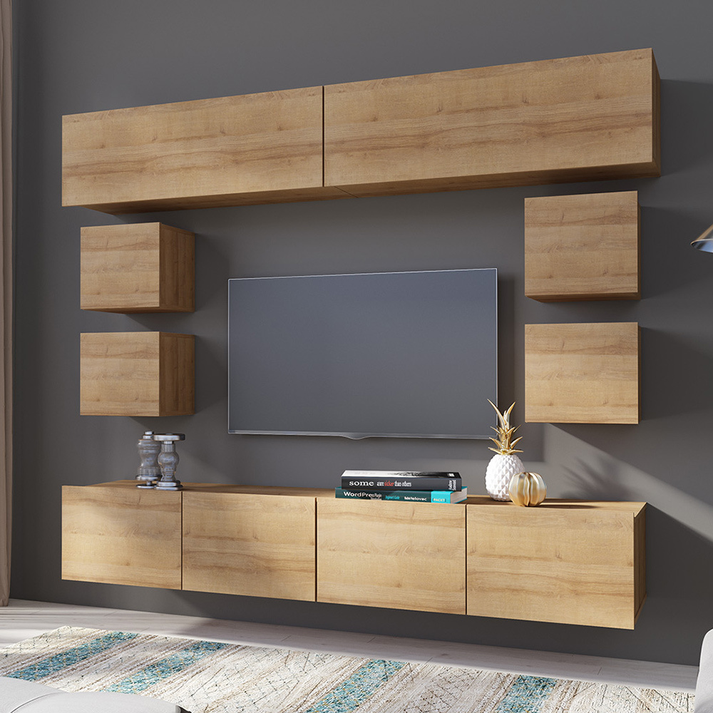 Lomadox Moderne TV Wand in Eiche Gold Nb. CAIRNS-132, B/H/T ca. 210/200/43 cm CAIRNS-132-SET70