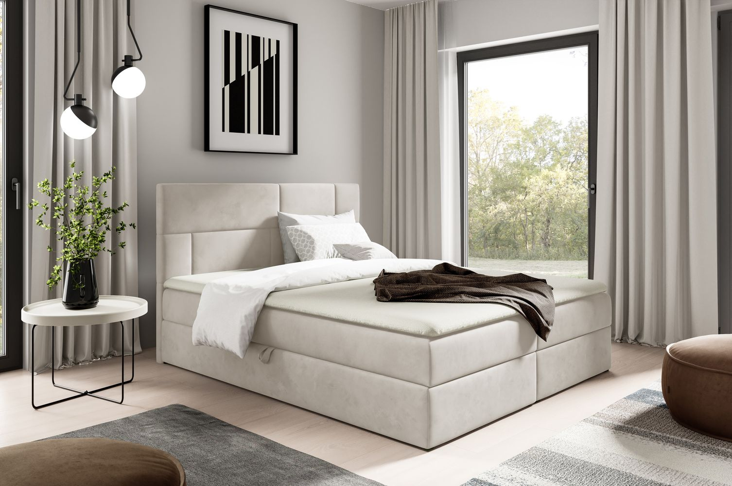 Čalúnená posteľ 200x200 ALTANA - béžová + topper ZDARMA