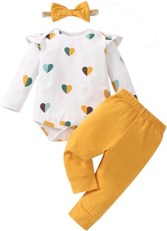 OEM Babykleidung 3er Set für Mädchen - Romper mit Herzenmuster und Hosen mit Schieber - Outfit für Neugeborene Mädchen 0-18 Monate 2026