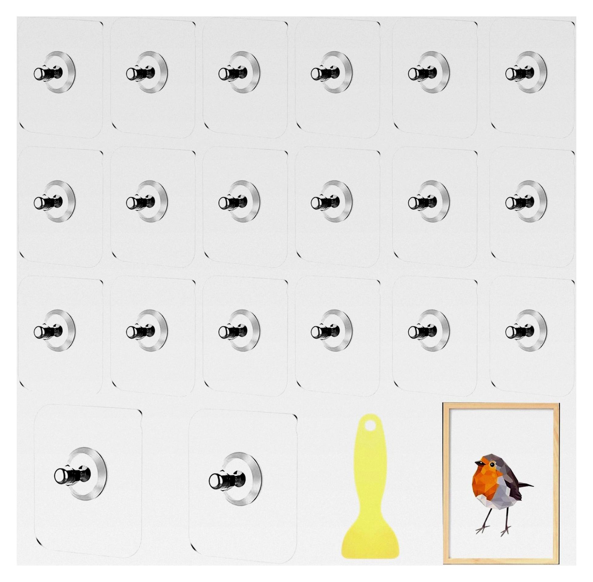 Markenlos 20 Stück Selbstklebende Bilderhaken, Transparente Bildaufhänger zum Aufhängen von Bildern ohne Bohren