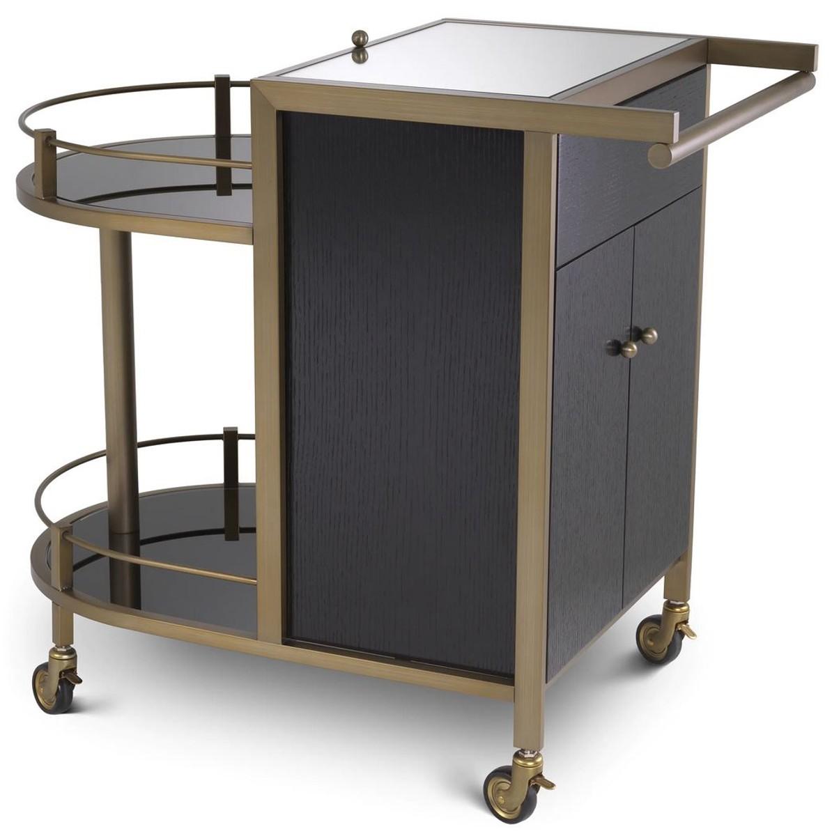 Casa Padrino Luxus Servierwagen Schwarz / Messing 88 x 50 x H. 78 cm - Hotel Restaurant Gastronomie Trolley - Luxus Hotel Restaurant Gastronomie Accessoires - Luxus Möbel