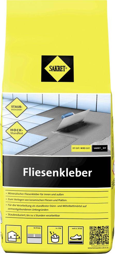SAKRET Hydraulisch erhärtender Fliesenkleber Dünnbettmörtel 5 kg für innen, Wand und Boden 63210510