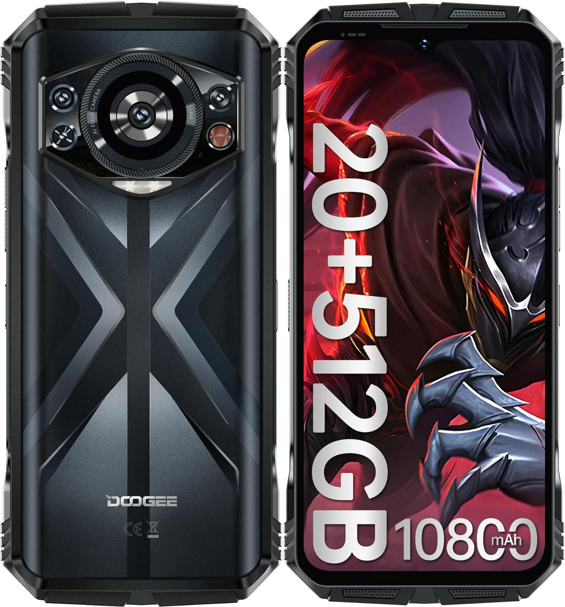DOOGEE S118 Outdoor Smartphone Android 14 (2024) 20GB RAM+512GB ROM Outdoor Handy Ohne Vertrag 10800mAh 6,58 "FHD+ 120Hz IP68 4G Dual SIM NFC, Silber