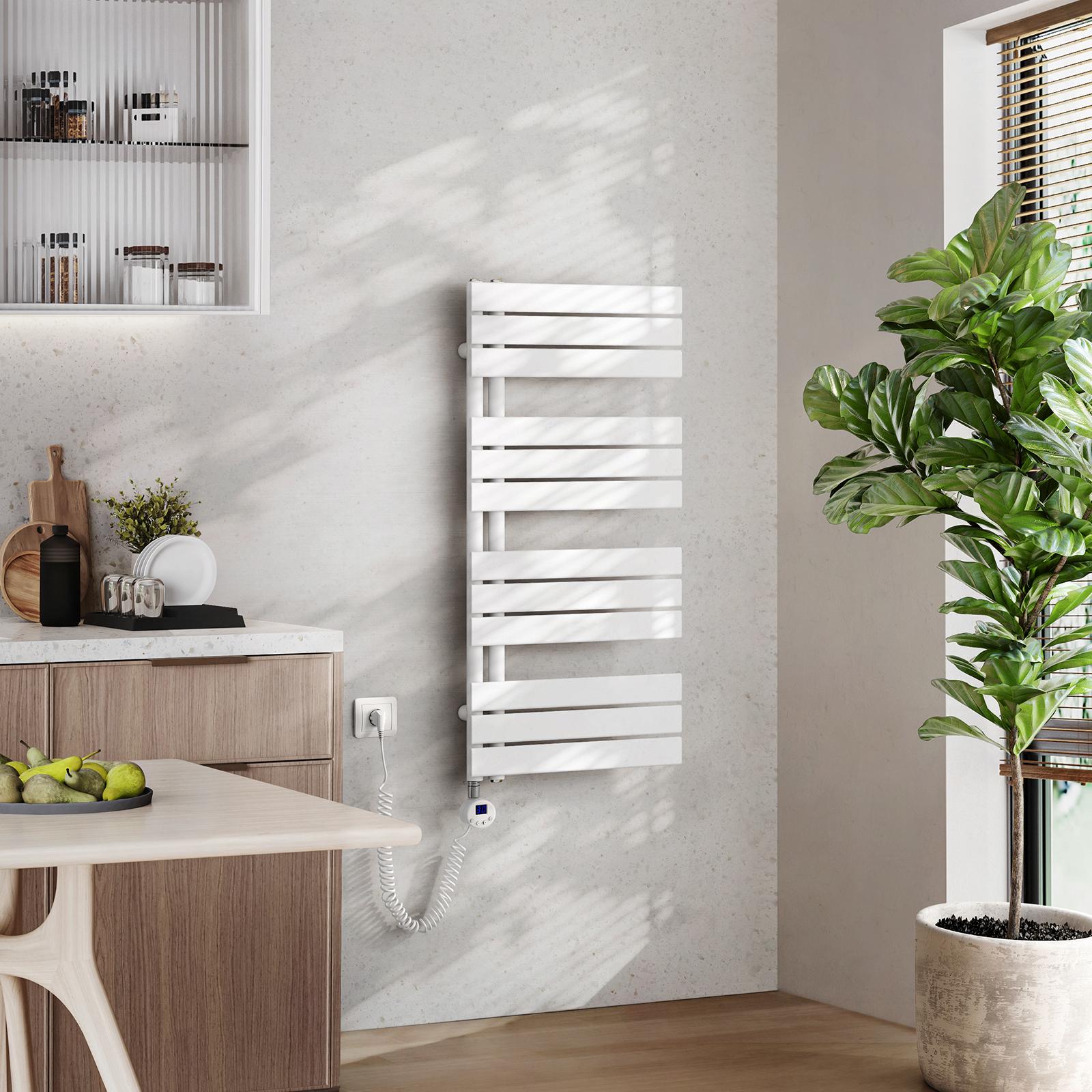 EMKE Elektrický kúpeľňový radiátor s termostatom na ovládanie wifi aplikácie Ohrievač uterákov 1041X500mm Biely držiak na uteráky s 600W vykurovacím telesom Sušič uterákov