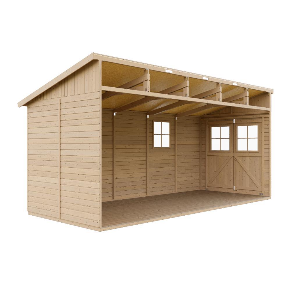 Holz Gartenschuppen (ohne Seitenwand) MIT IMPRÄGNIERTEM BODEN - H244x211x514 cm/10 m2 - TIMBELA M341+M341G