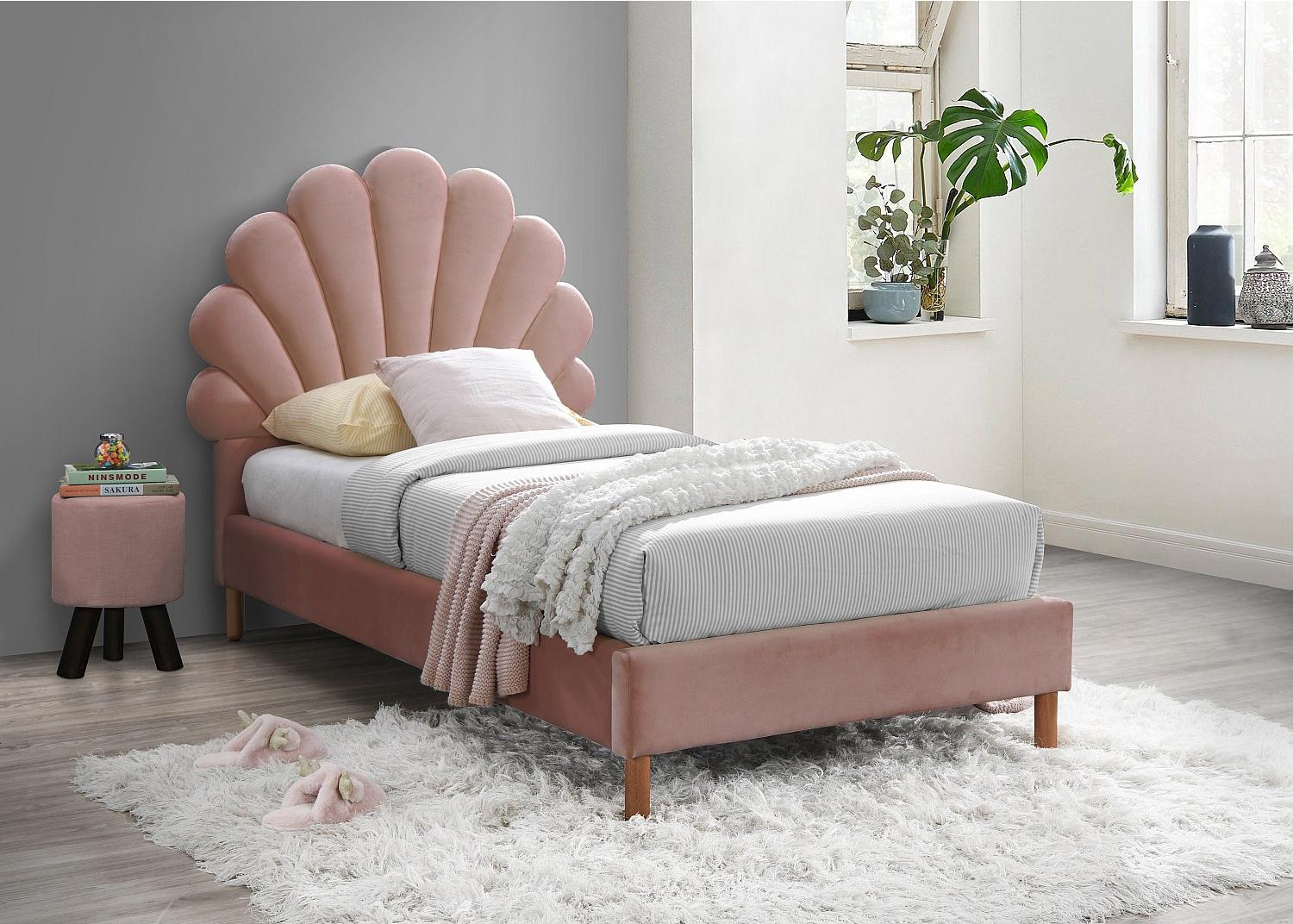 Muschelbett 90 × 190 cm - Velours - rosa - MOANA
