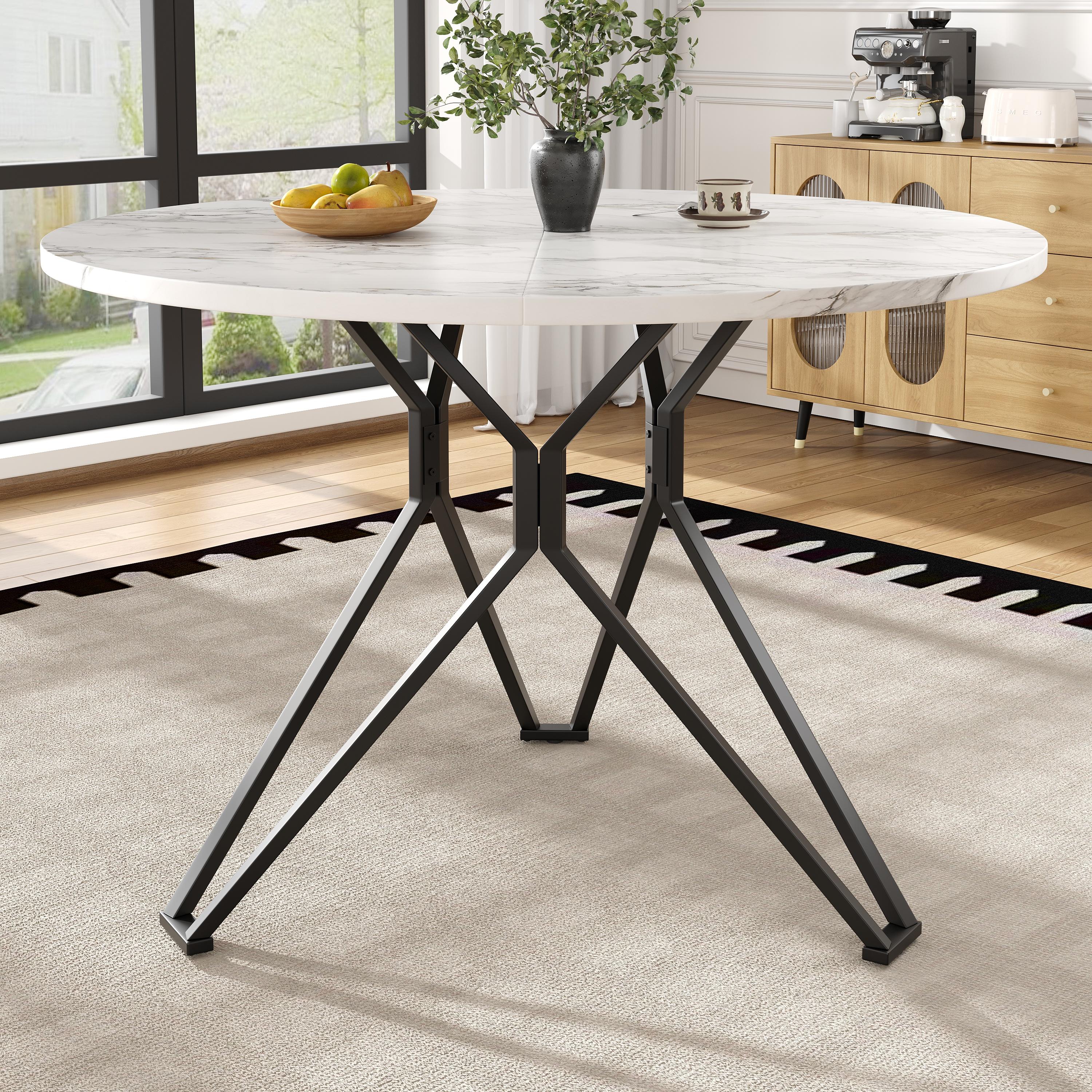MODFU Runder Esstisch Küchentisch mit verstellbaren Füßen,100×100×76cm Wohnzimmertisch mit Tischbeine aus Metall,Beistelltisch für 4 Personen,schwarz