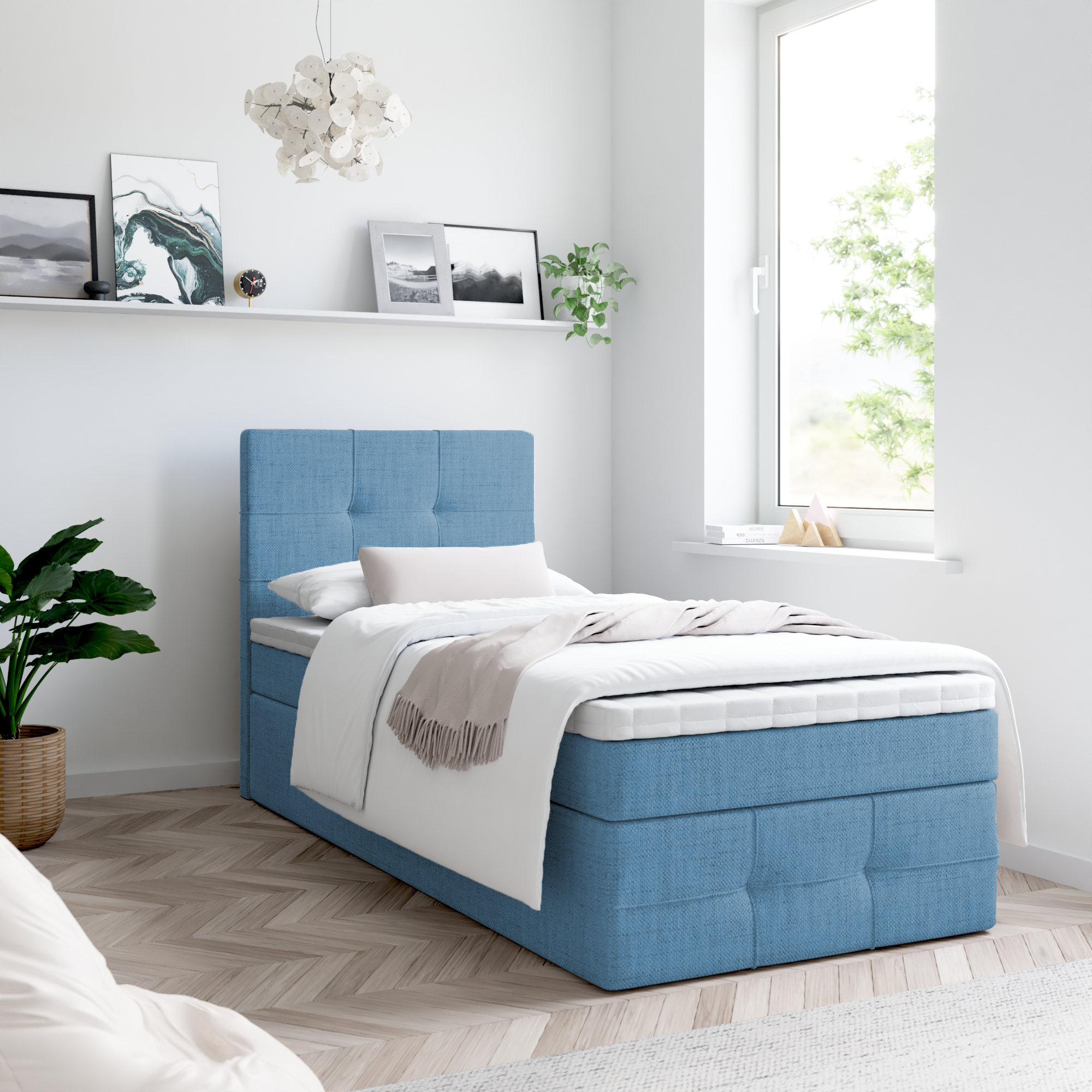 Boxspringbett, Kinderbett MERA PREMIUM MINI 80x200cm - OHNE Topper mit Bettkästen, Einzelbett, Stauraum, Jugendbett (Hellblau - AURA 13)