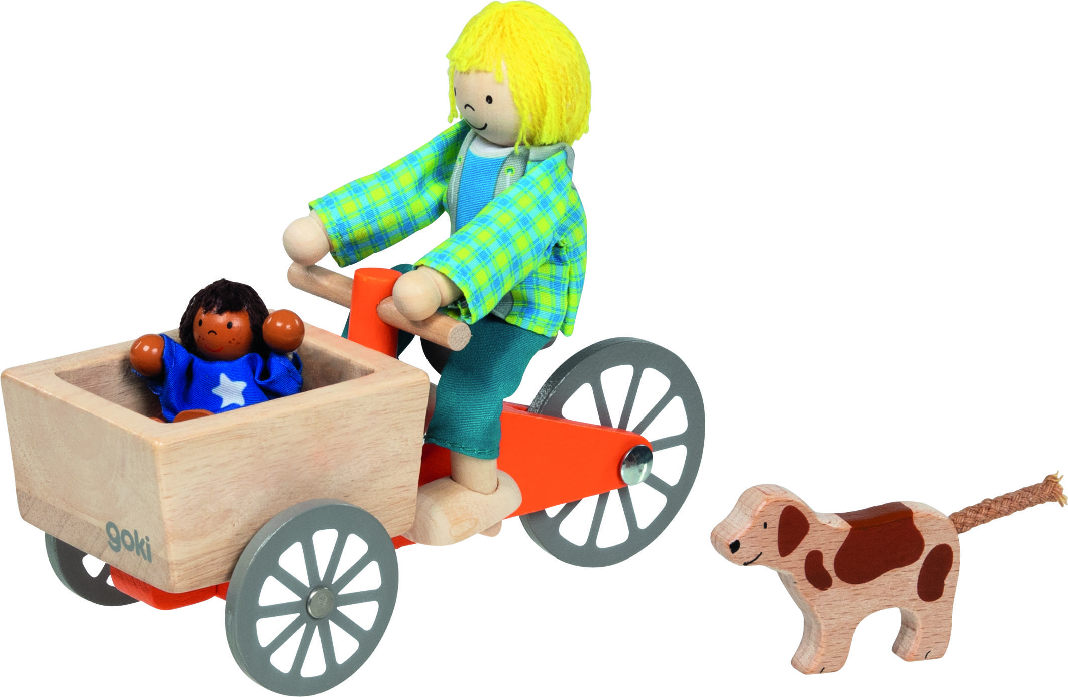 Gollnest & Kiesel Lastenfahrrad mit 2 Biegepuppen und Hund GK51462